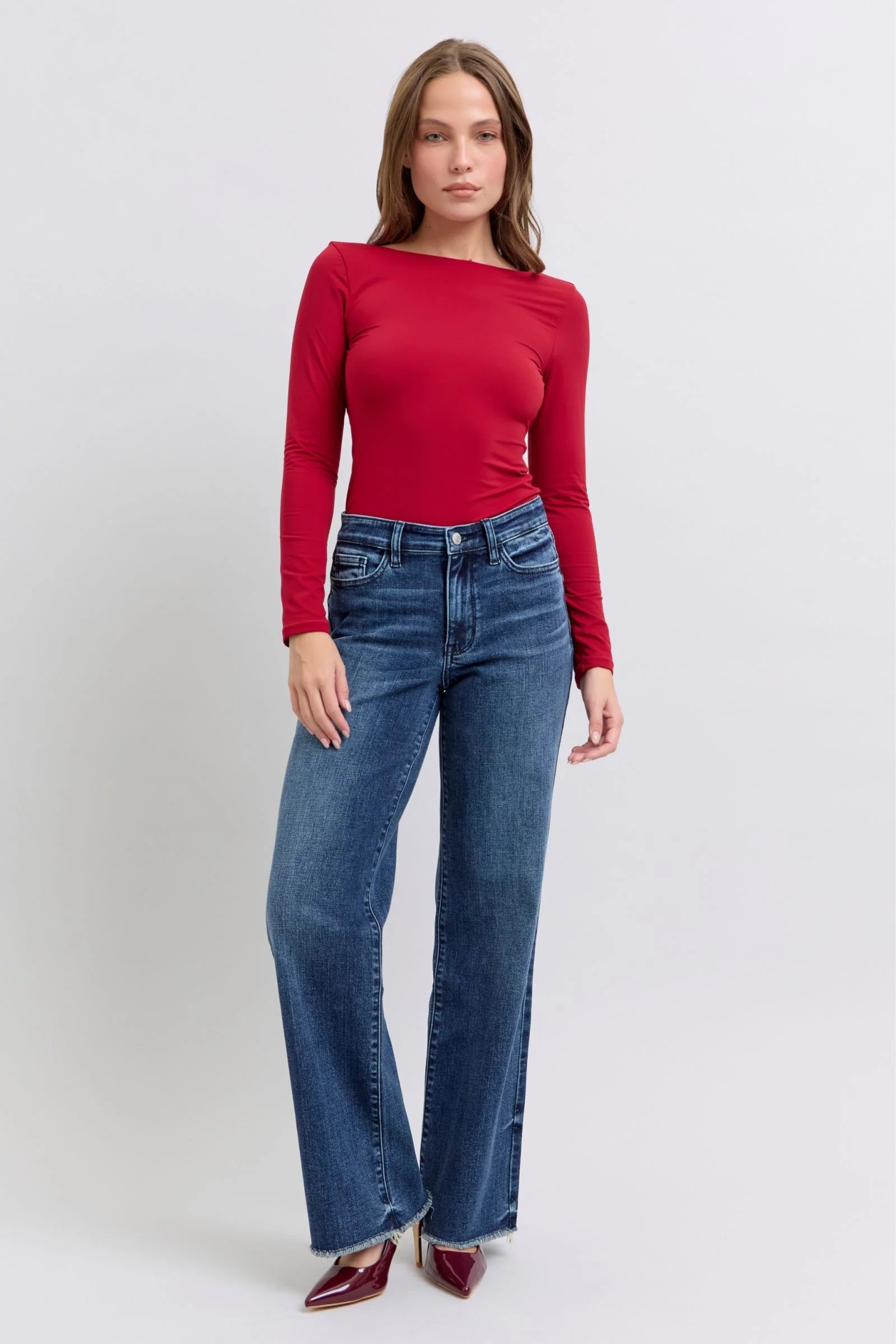 Rock your style with Judy Blue's Full Size Raw Hem Mid Rise Jeans! 🛍️✨ #FashionGoals #DenimLove