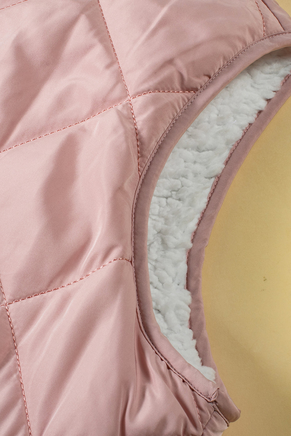 Pink Zip Up Fleece Lined Quilted Vest Coat Warm For Women