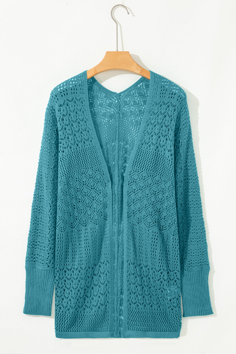 Jet Stream Mix Pattern Hollow Knit Open Front Cardigan
