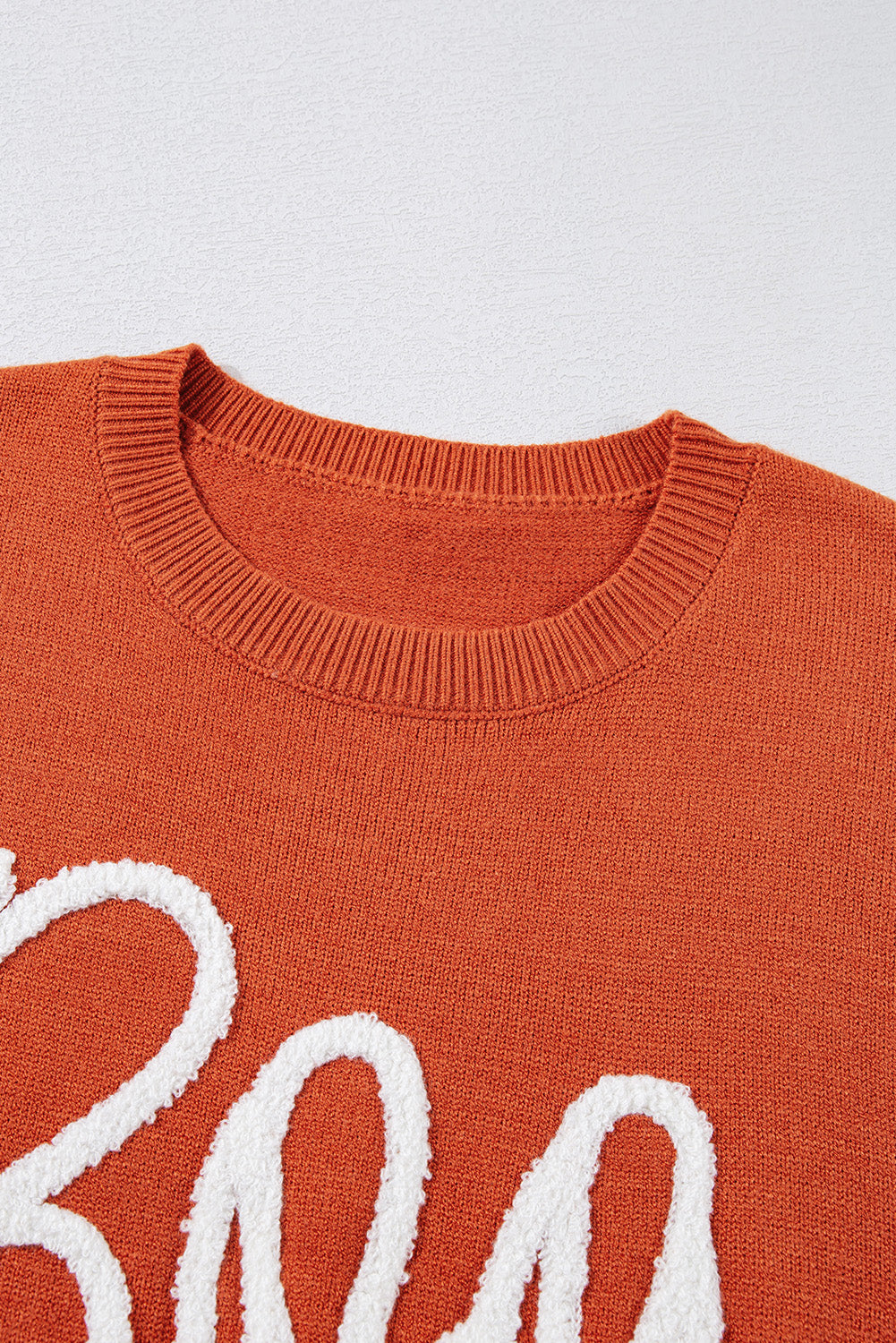 Orange Halloween Boo Drop Shoulder Knit Sweater Cozy Warm