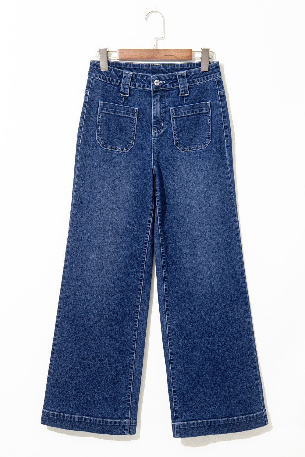 Sail Blue High Waist Wide Leg Jeans With Patch Pockets