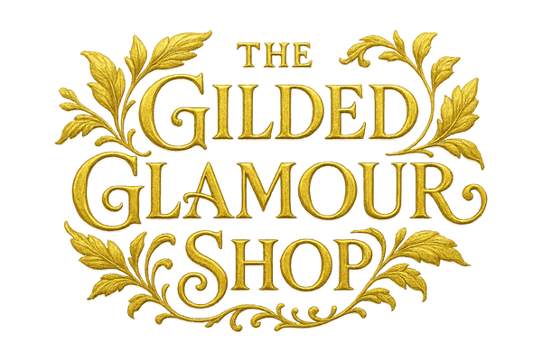Gilded Glamour Shop with transparent background include a gold leaf and make the lettering glamorous