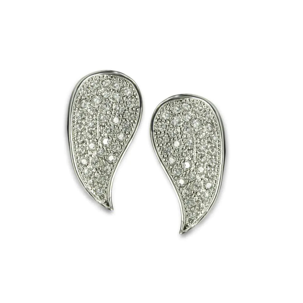 Paisley Stainless Steel Earrings With CZ Crystals Sparkle
