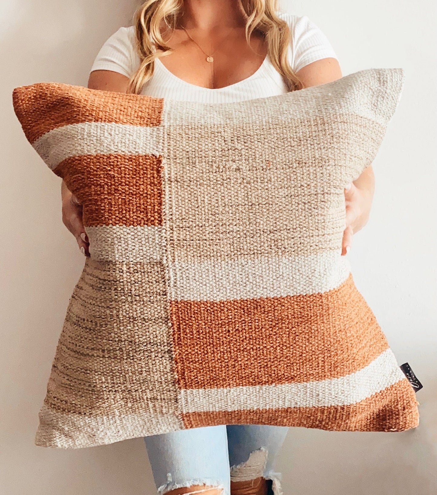 Portland Kilim Pillow Cover Bold Block Pattern Rust