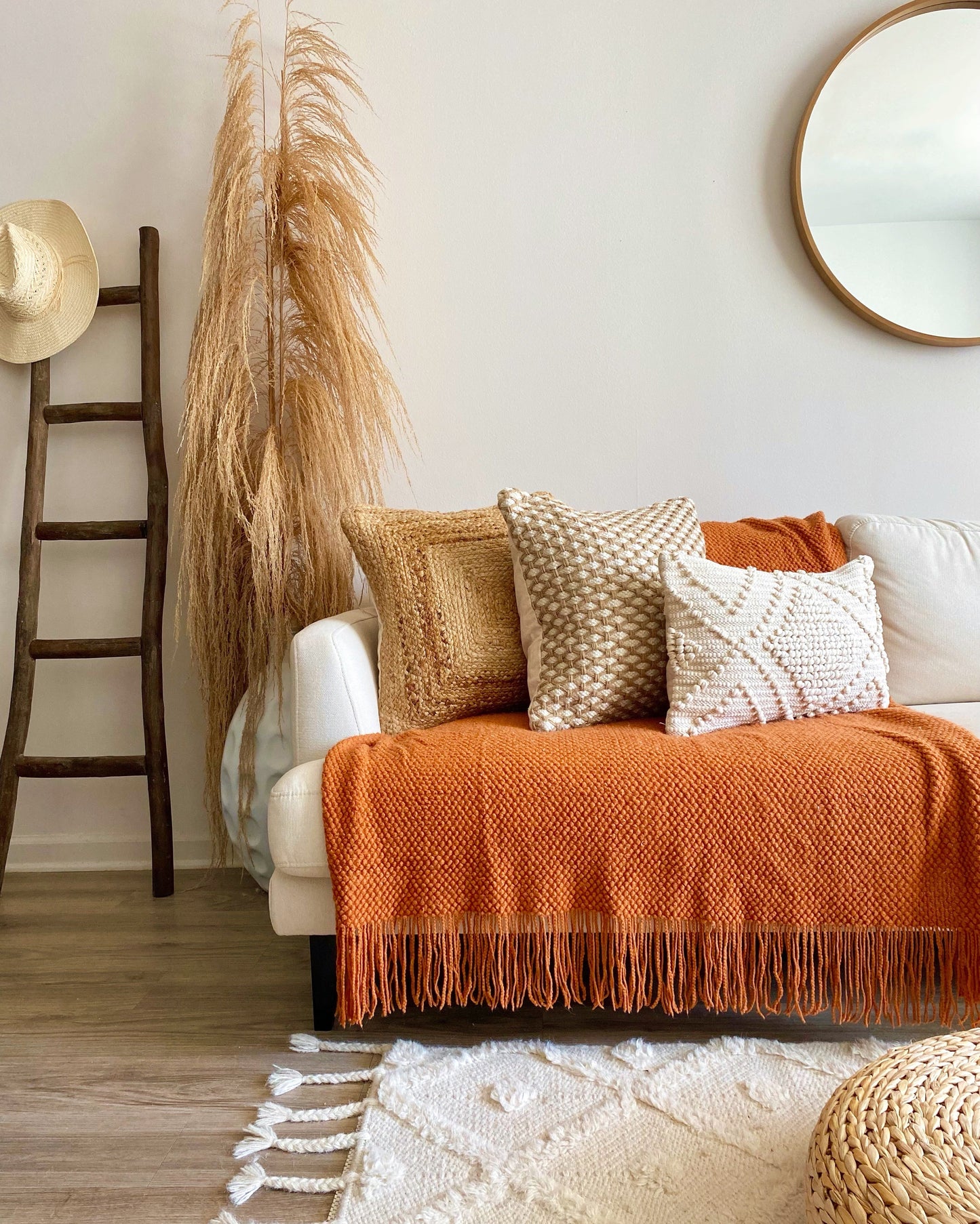 Geneva Burnt Orange Throw Blanket With Delicate Fringe