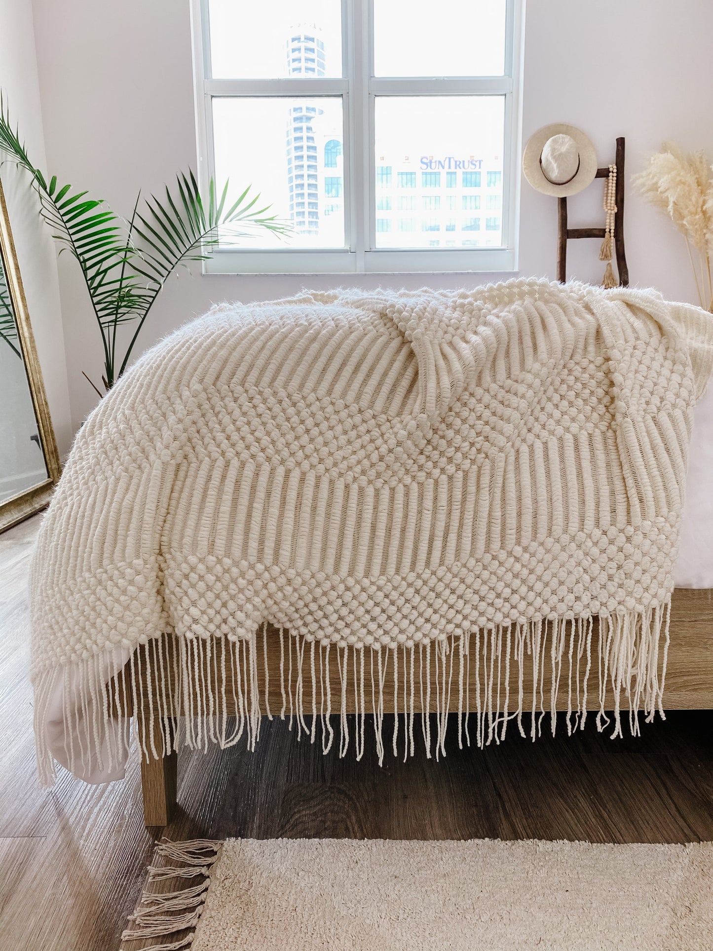 Khera Cream Throw Blanket 51x78 Acrylic Cozy Soft Warm