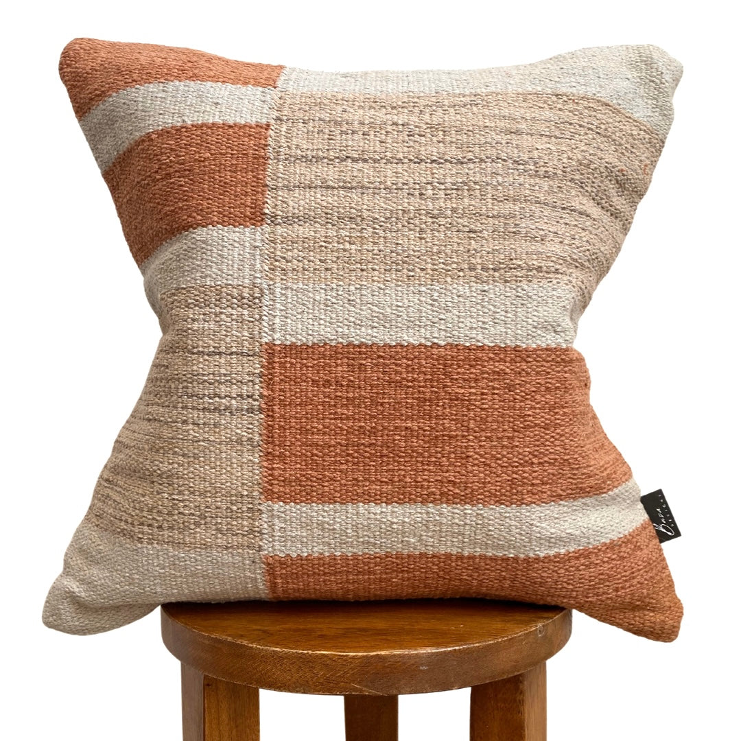 Portland Kilim Pillow Cover Bold Block Pattern Rust