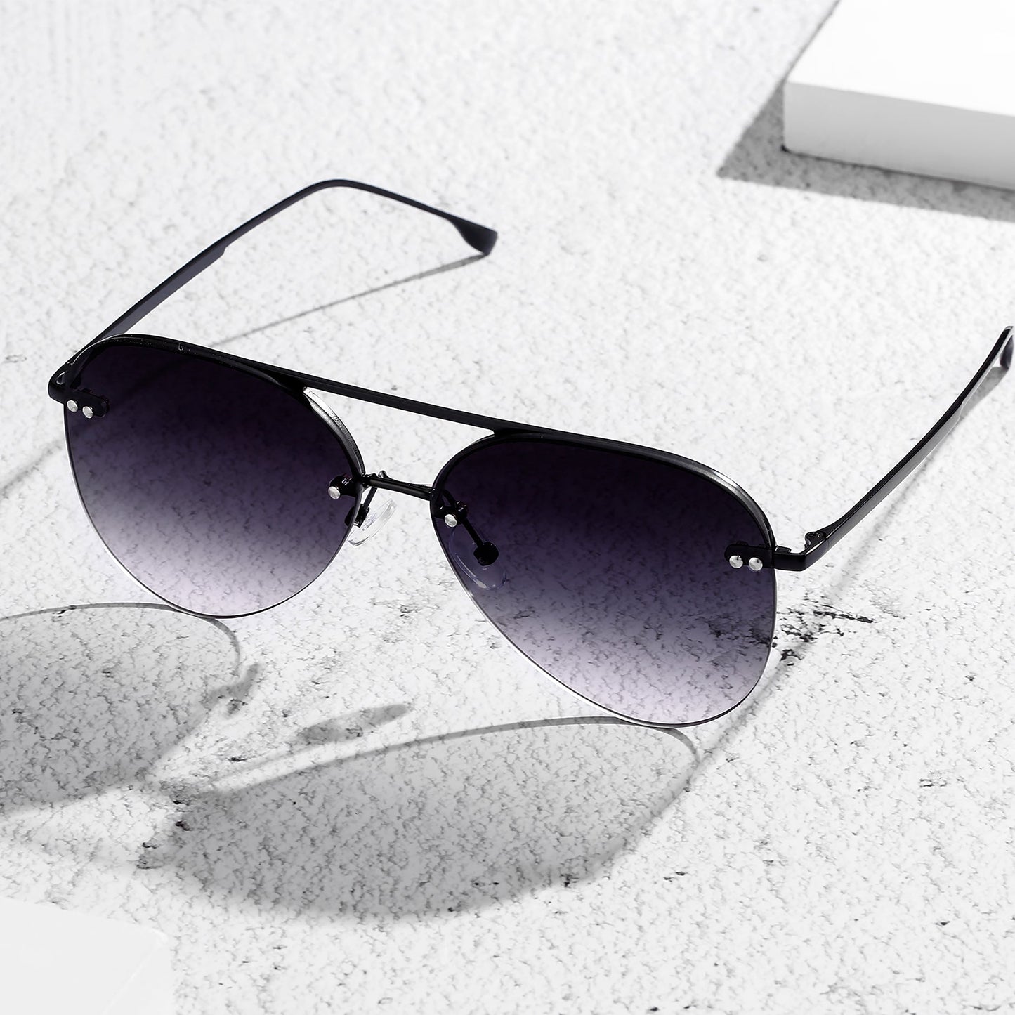 Smaller Megan 2 Faded Black Metal Aviator Sunglasses