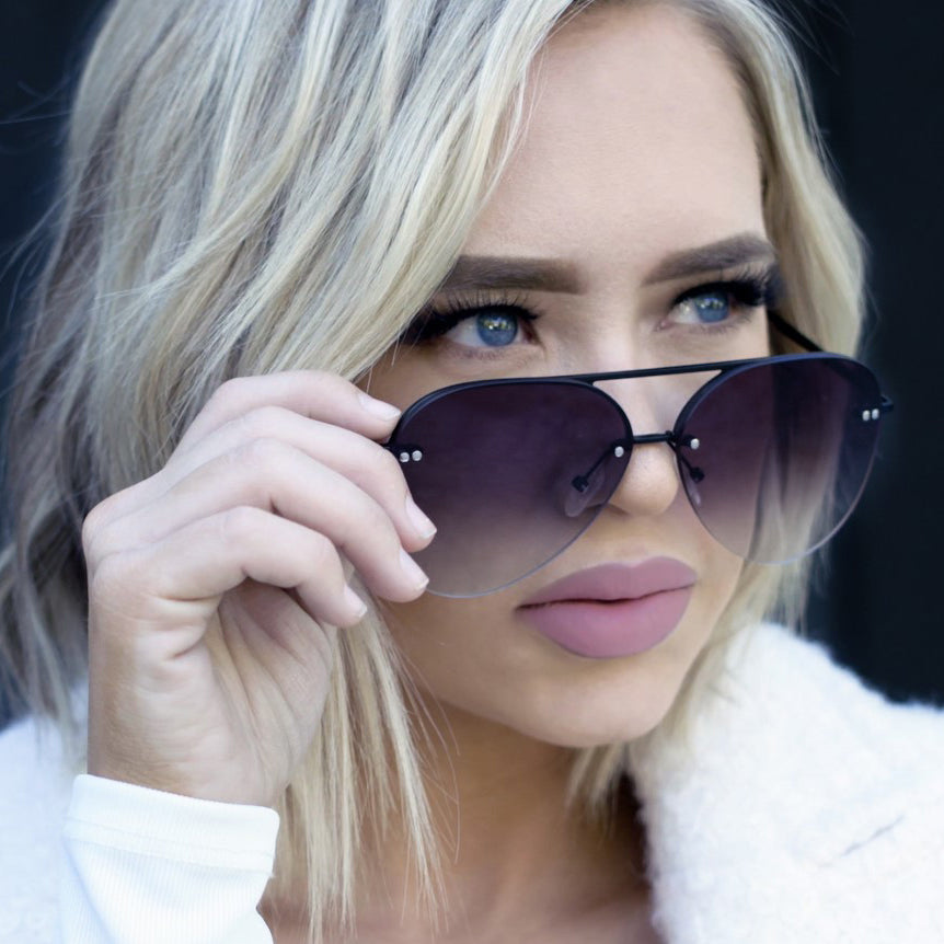 Smaller Megan 2 Faded Black Metal Aviator Sunglasses