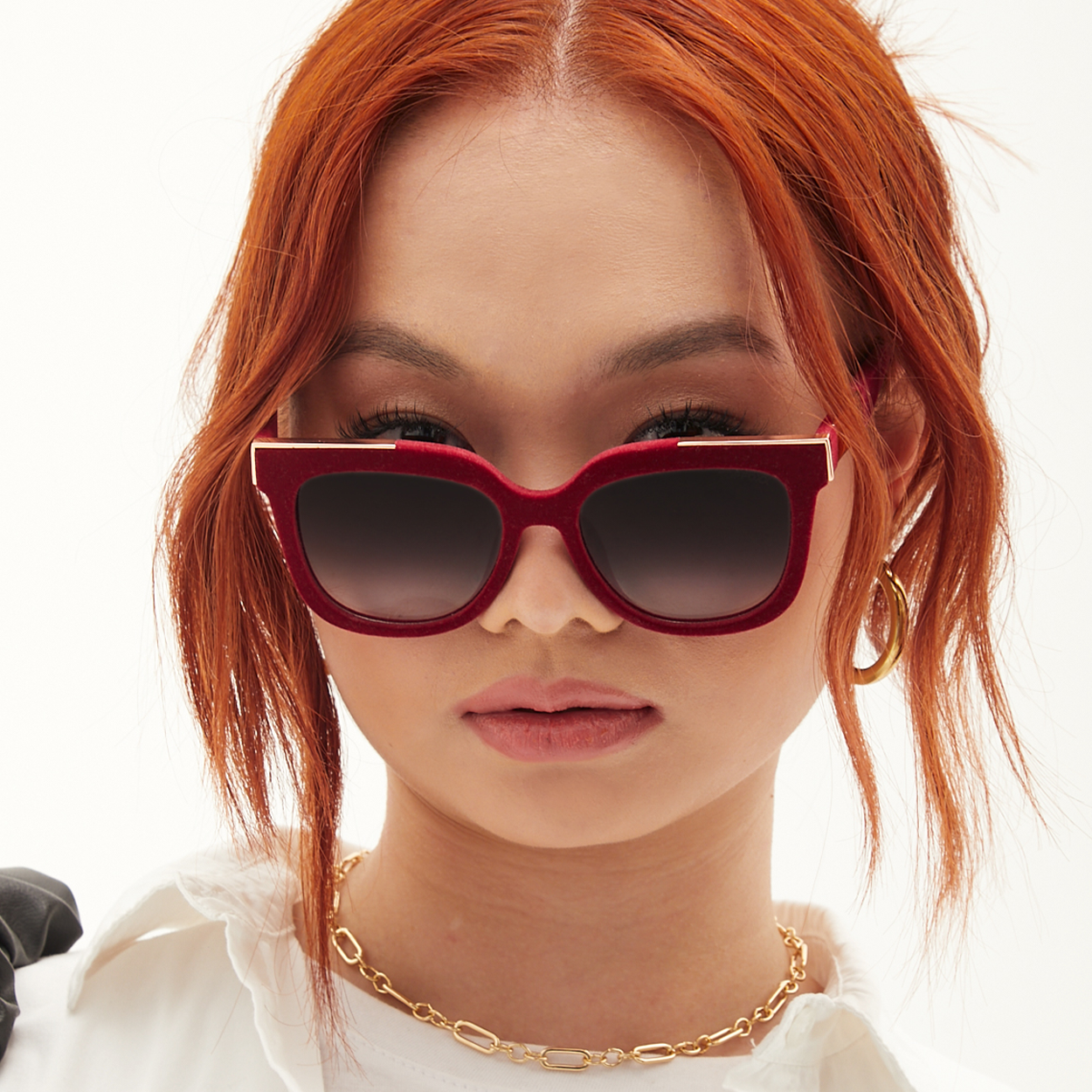 Coco Red Velvet Frame Black Lens Wayfarer Sunglasses