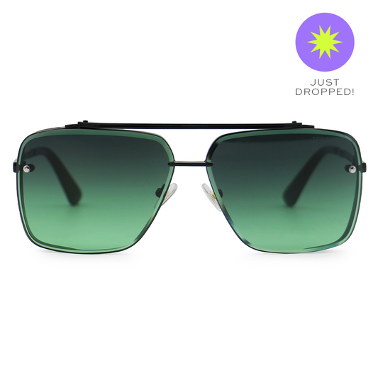 Bella Tangle Free Dark Green Oversized Squared Aviators