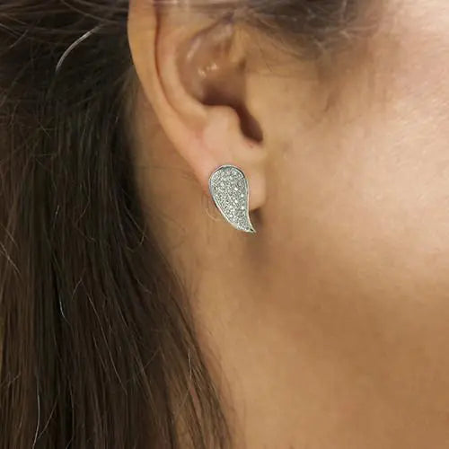Paisley Stainless Steel Earrings With CZ Crystals Sparkle