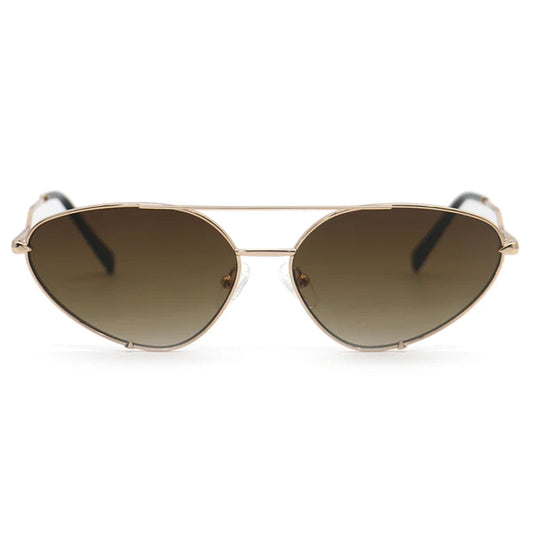 Lucky Star Faded Brown Gold Cat Eye Aviator Sunglasses