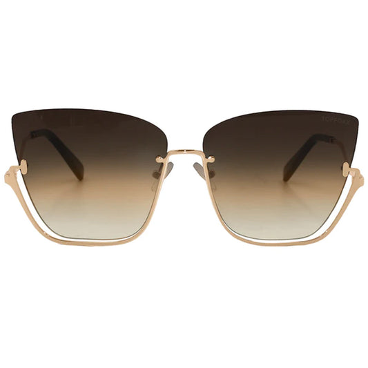 Vixen Brown Lens Gold Frame Metal Cateye Sunglasses