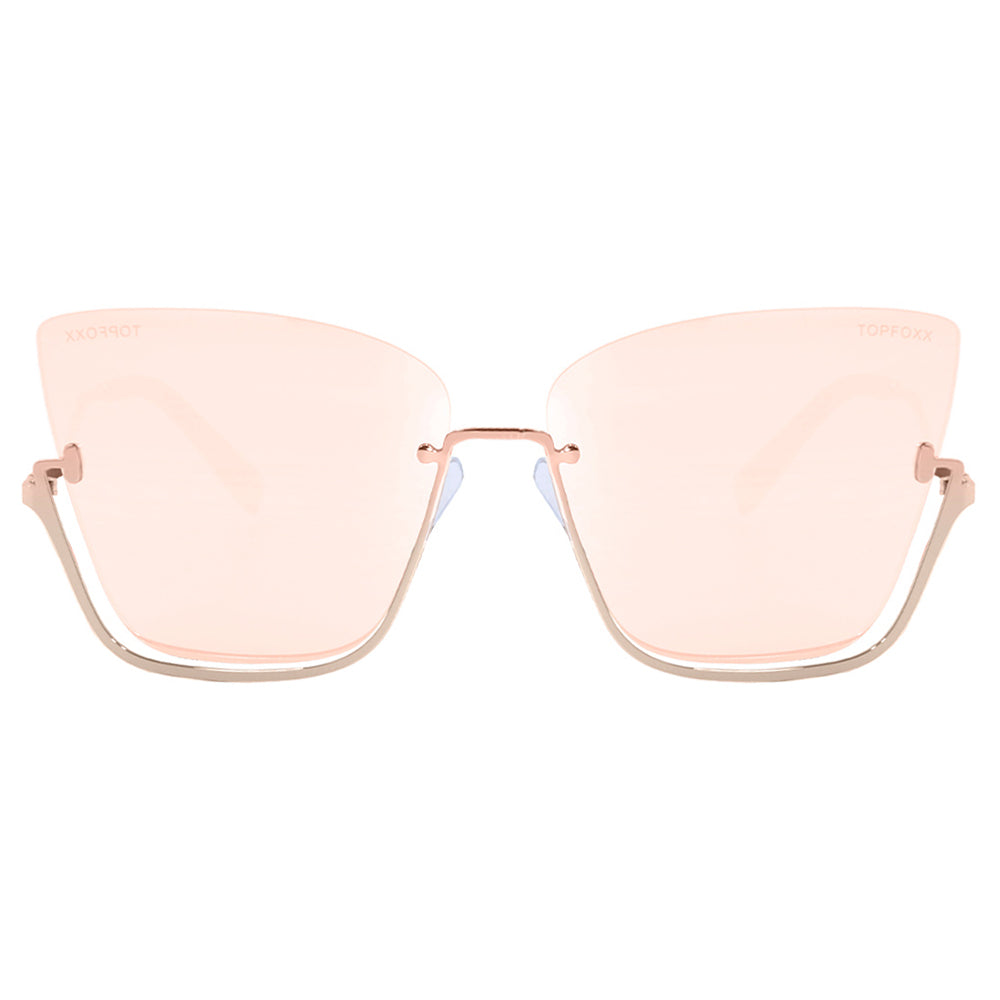 Vixen Rosegold Rimless Cat Eye Sunglasses Metal Frame